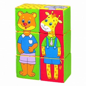 Набор из 6 кубиков "Собери картинку" – Зоопарк (Мякиши, 340 МЯКИШИsim)